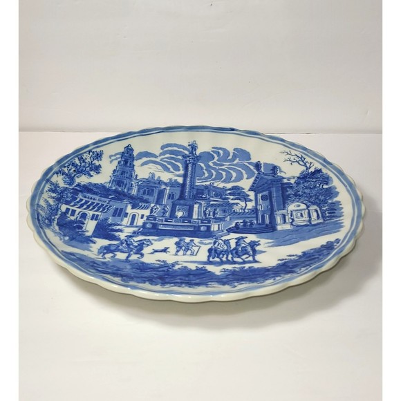 Victoria Ware Ironstone Flow Blue 12 in plate scalloped rim Colonial Town scene - Picture 5 of 5
